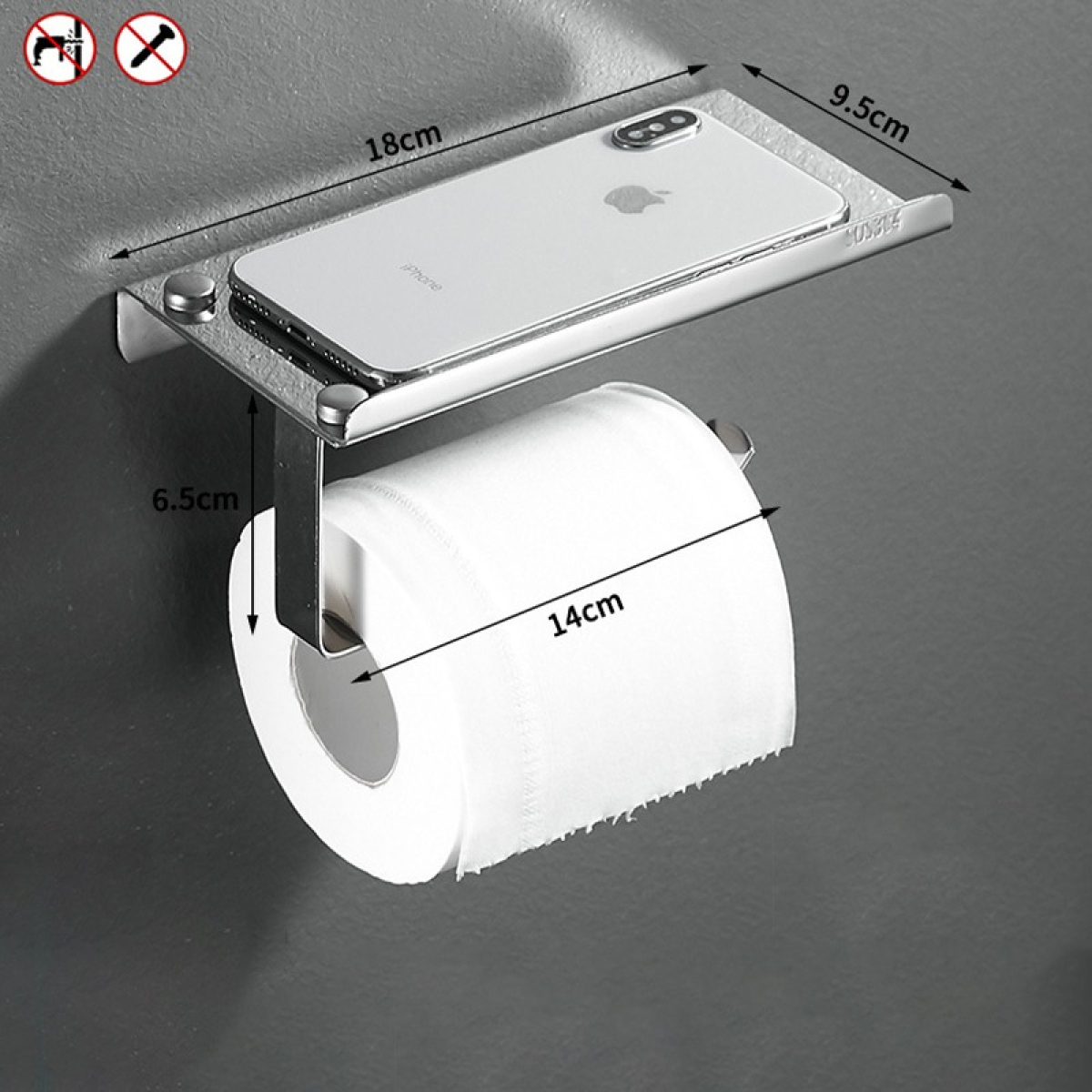 Soporte Portarrollo Papel Higiénico Con Base Montaje Metal - Imagen 2