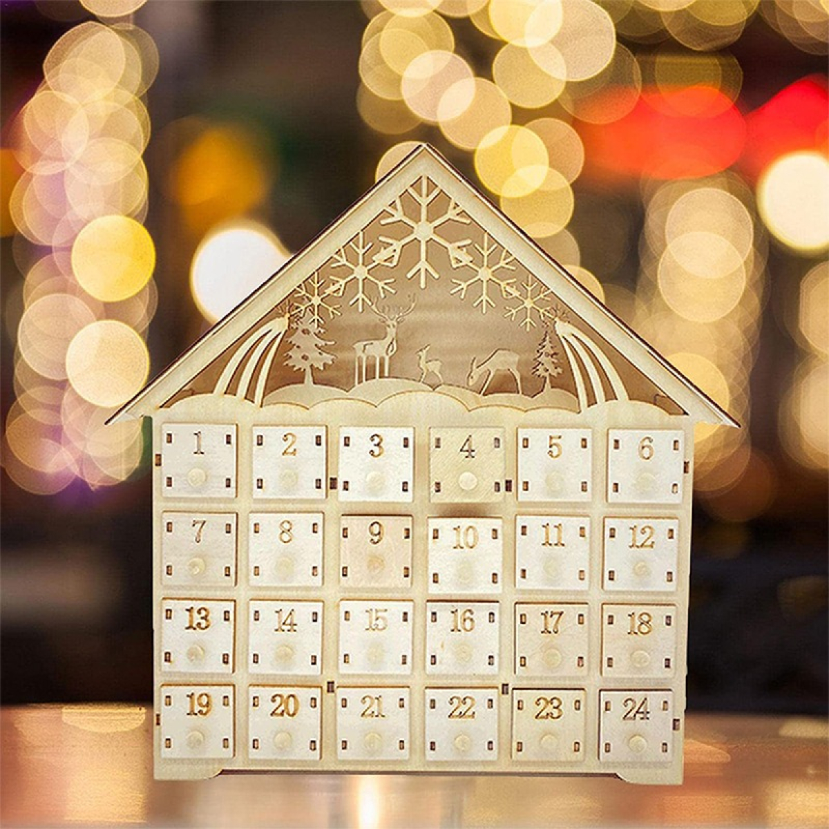 Calendario Adviento Navidad Grande Casita De Madera C/ Luces - Imagen 5