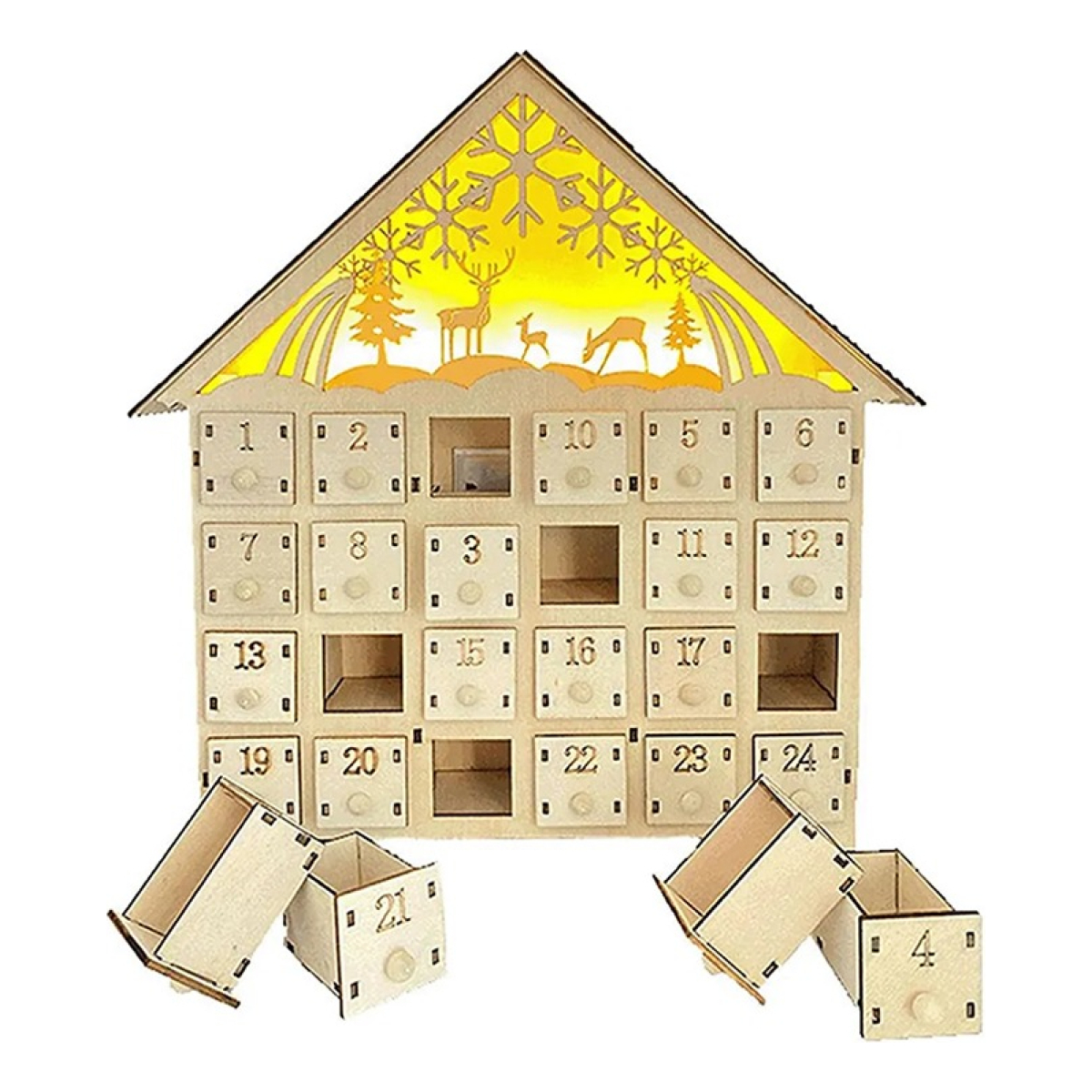 Calendario Adviento Navidad Grande Casita De Madera C/ Luces - Imagen 1