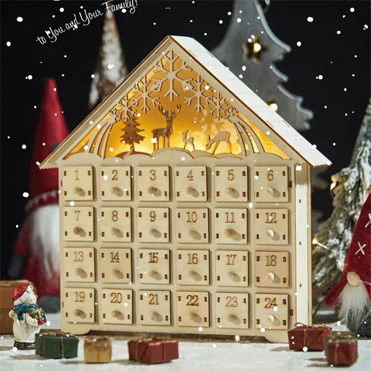Calendario Adviento Navidad Grande Casita De Madera C/ Luces - Imagen 4