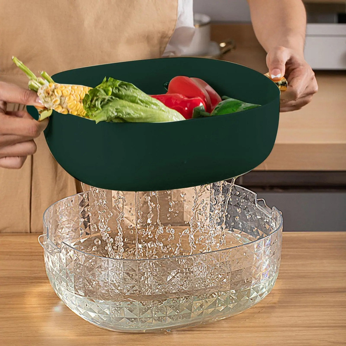 Colador Escurridor De Vegetales Doble Capa Anti Polvo - Imagen 4