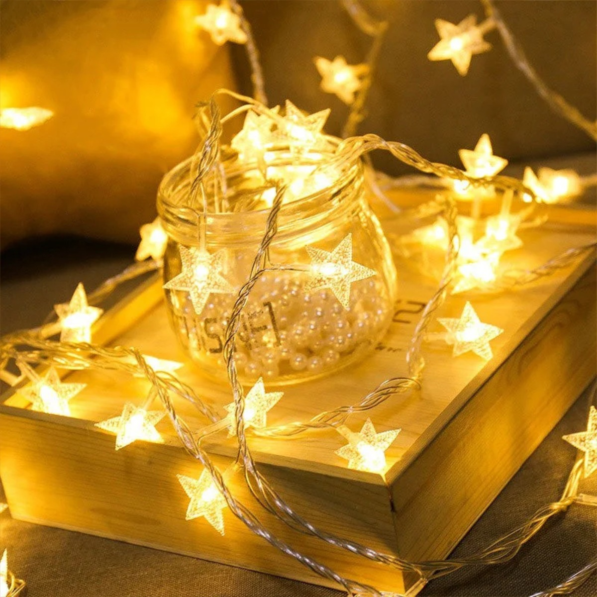 Guía De Luces Con 20 Estrellas Led Luz Blanca Navidad A Pila - Imagen 9