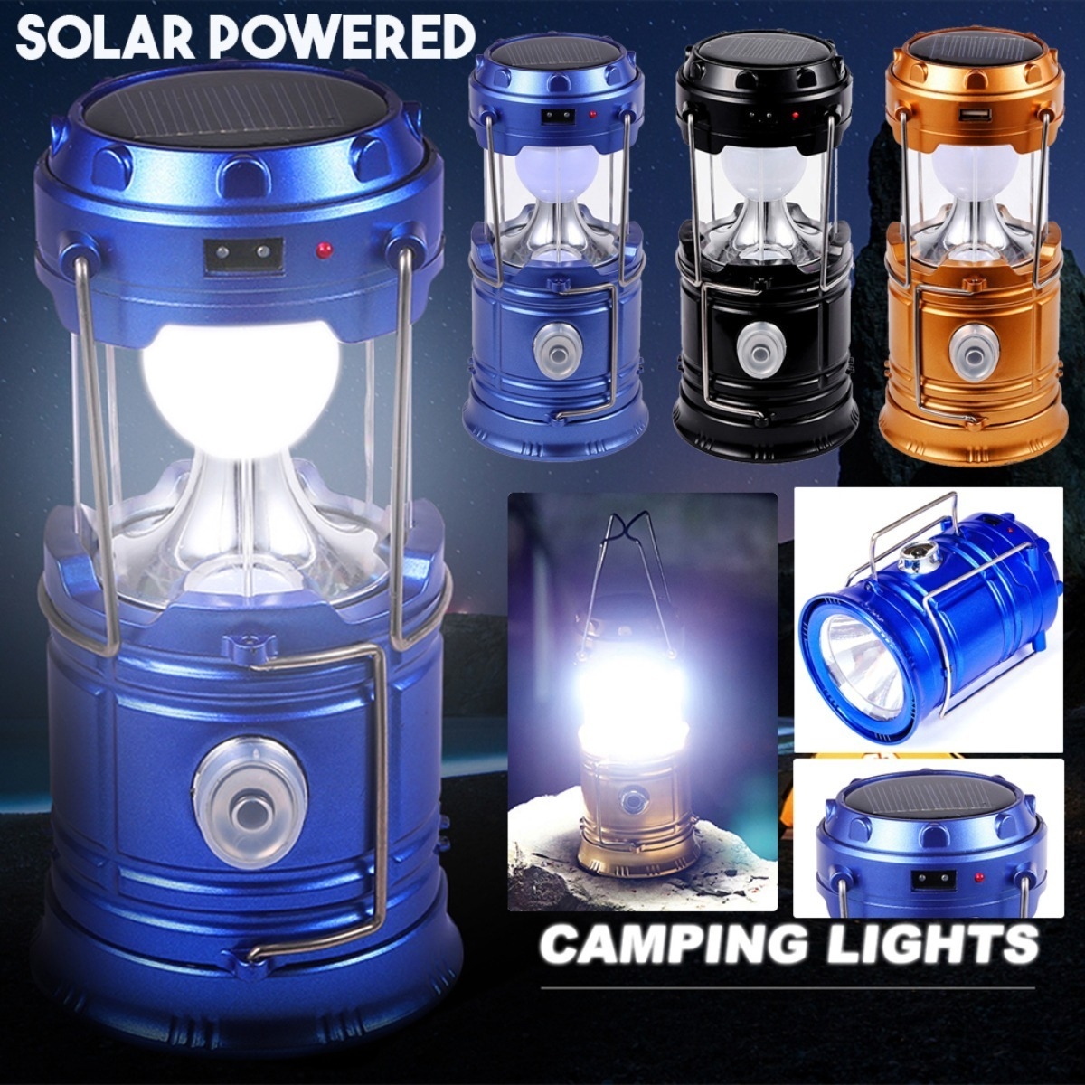 Linterna Farol Led Solar Lampara Camping Usb 2 En 1 - Imagen 2
