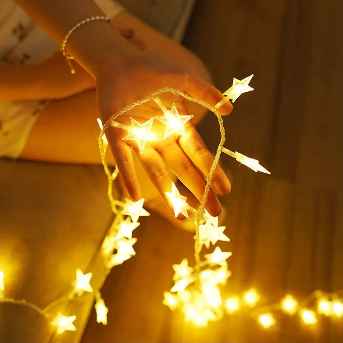 Guía De Luces Con 20 Estrellas Led Luz Blanca Navidad A Pila - Imagen 7
