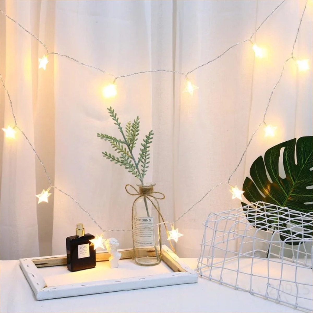 Guía De Luces Con 20 Estrellas Led Luz Blanca Navidad A Pila - Imagen 3