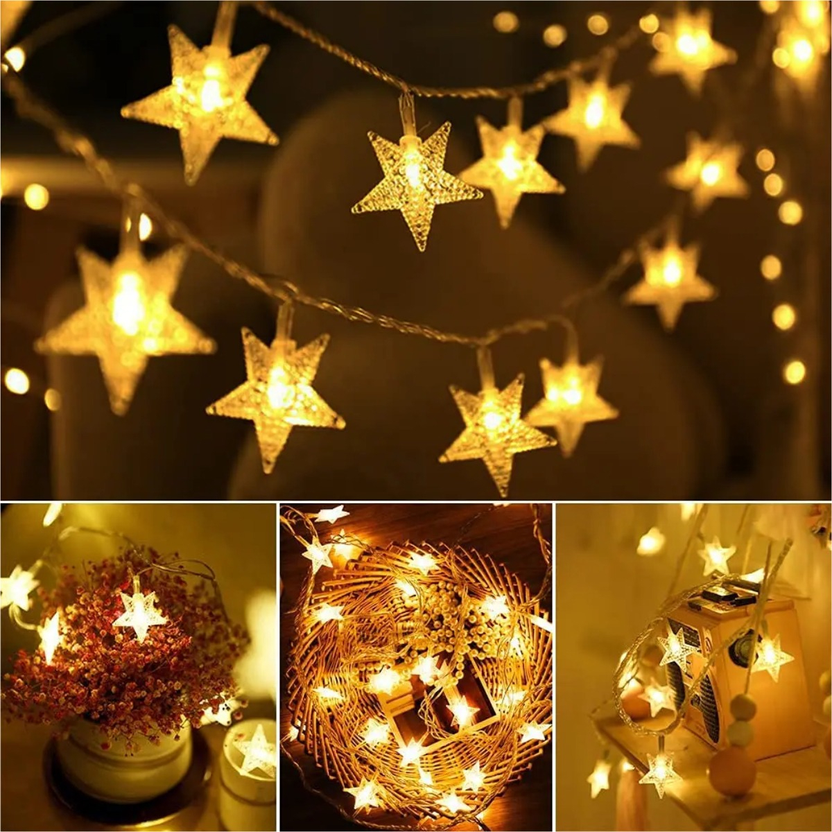 Guía De Luces Con 20 Estrellas Led Luz Blanca Navidad A Pila - Imagen 8