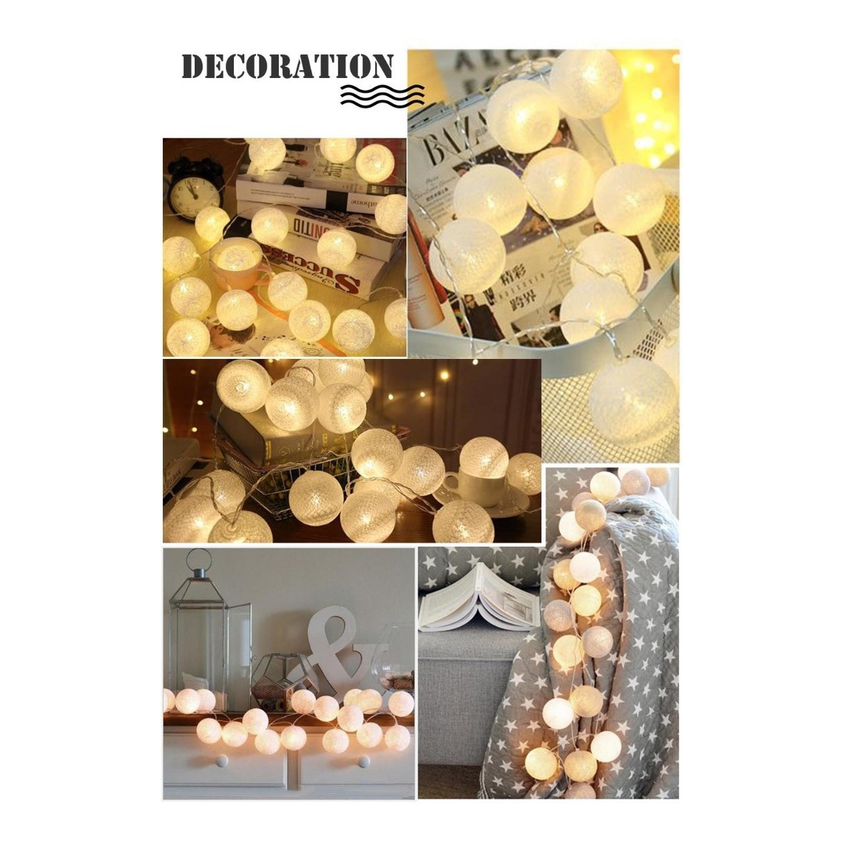 Guias Luces Cotton Ball Con Forma Esfera Led 3 Metros Guia - Imagen 14