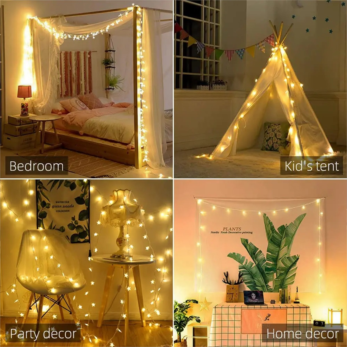 Guía De Luces Con 20 Estrellas Led Luz Blanca Navidad A Pila - Imagen 4