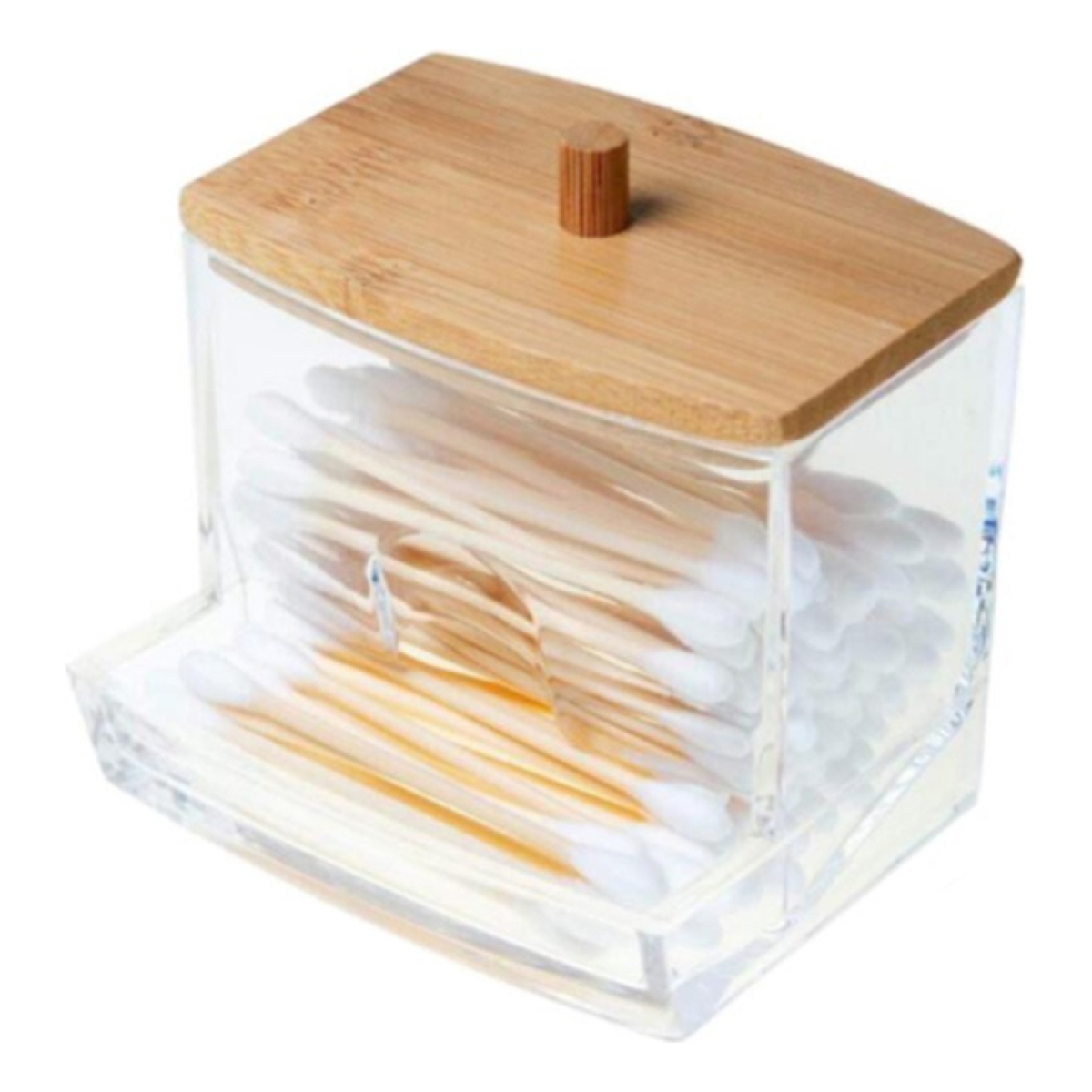 Dispensador De Hisopos Cotonetes Bastoncillos Tapa Bambu - Imagen 1