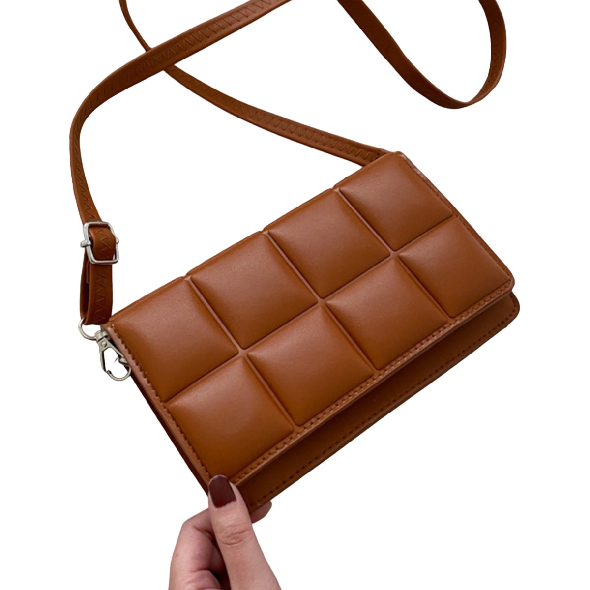Bandolera Cartera P/ Mujer A Cuadros Capitoneada Moderna - Imagen 7