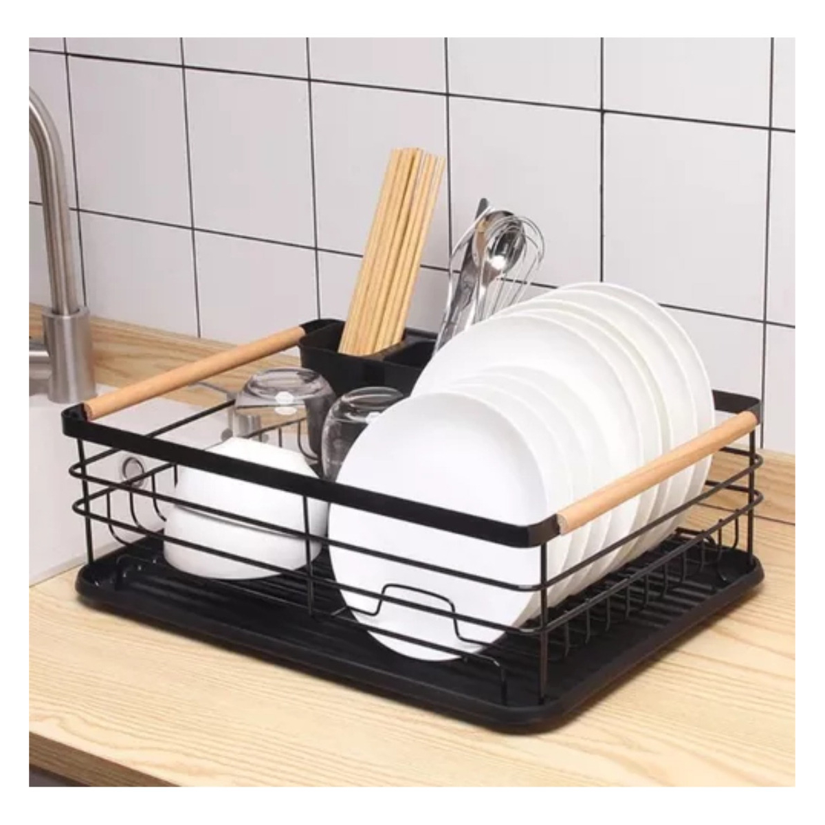 Escurridor Escurre Platos Asas De Madera Acero Inox - Imagen 5