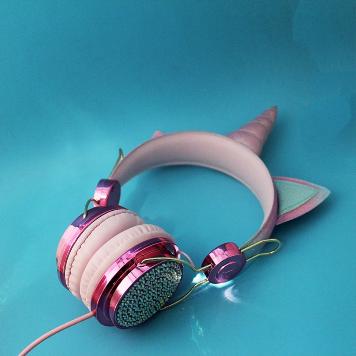 Auricular Infantil Unicornio Con Orejas Colores Con Cable - Imagen 2