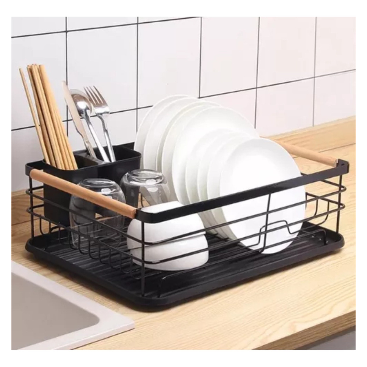 Escurridor Escurre Platos Asas De Madera Acero Inox - Imagen 3