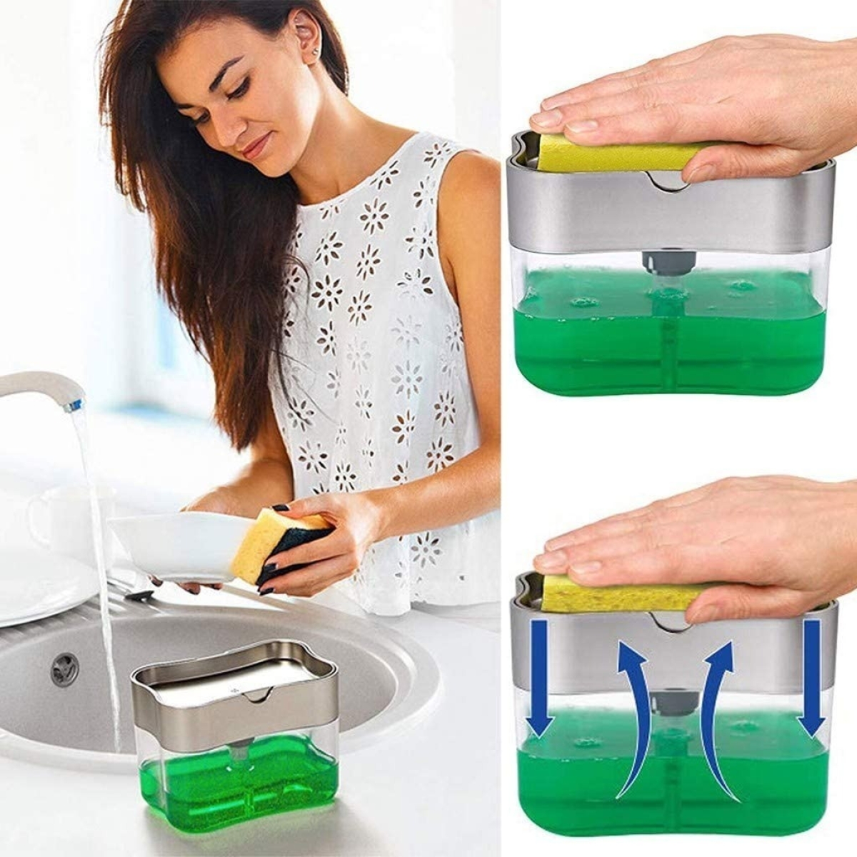 Soporte + Esponja Lava Platos Dispensador Detergente Jabón - Imagen 12