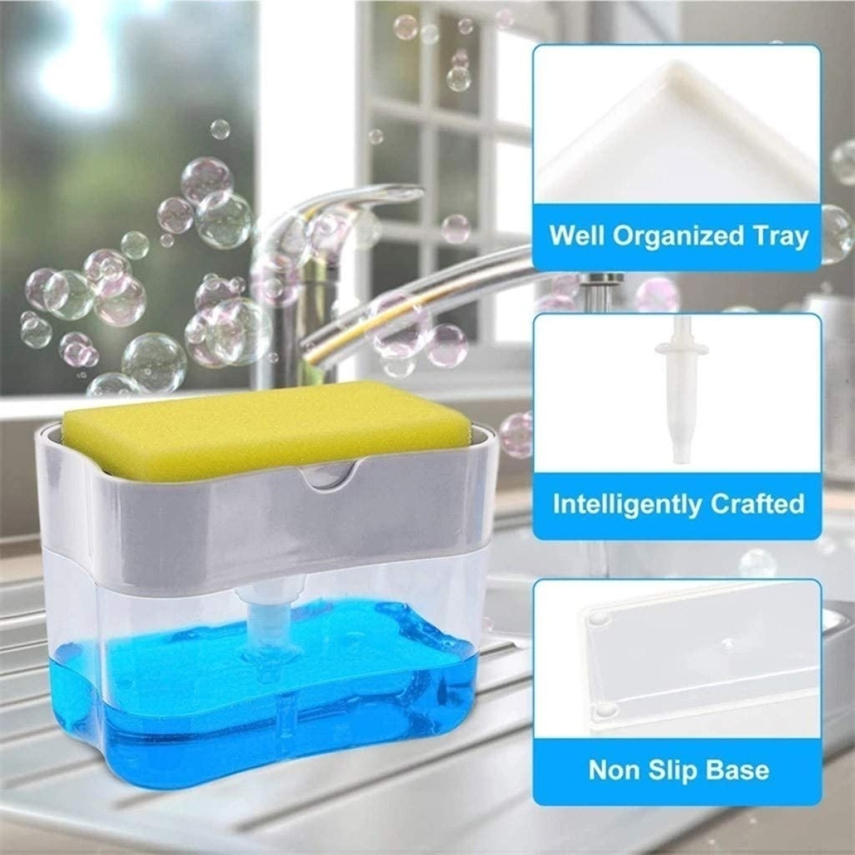 Soporte + Esponja Lava Platos Dispensador Detergente Jabón - Imagen 10