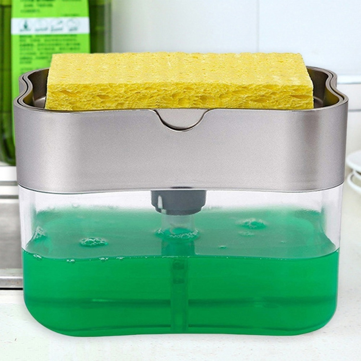 Soporte + Esponja Lava Platos Dispensador Detergente Jabón - Imagen 17