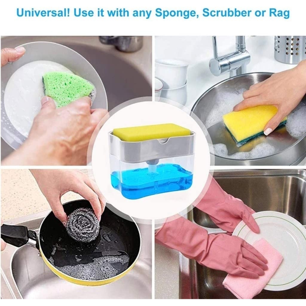 Soporte + Esponja Lava Platos Dispensador Detergente Jabón - Imagen 3
