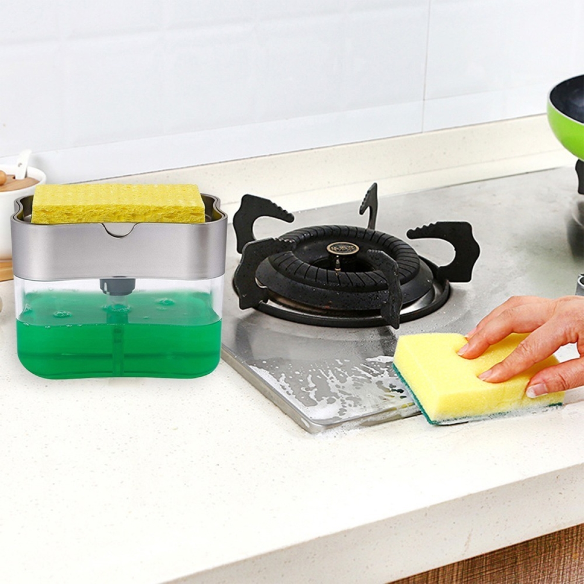 Soporte + Esponja Lava Platos Dispensador Detergente Jabón - Imagen 19