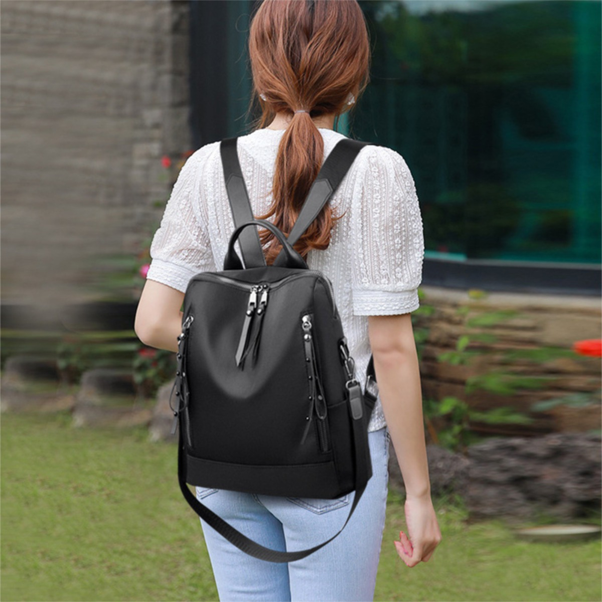 Mochila Doble Bolsillo Exterior Dama Cartera Gran Capacidad - Imagen 5