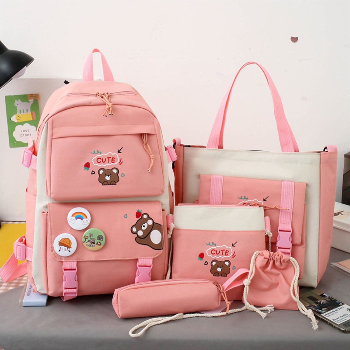 Set Mochila Y Bolso De 5 Piezas Escolar Niño Niña Infantil - Imagen 2