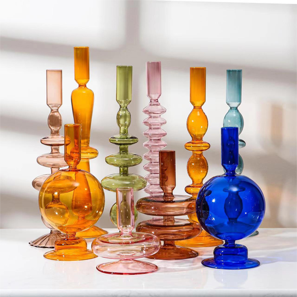Candelabro Portavela De Cristal Alto Decoración - Imagen 5