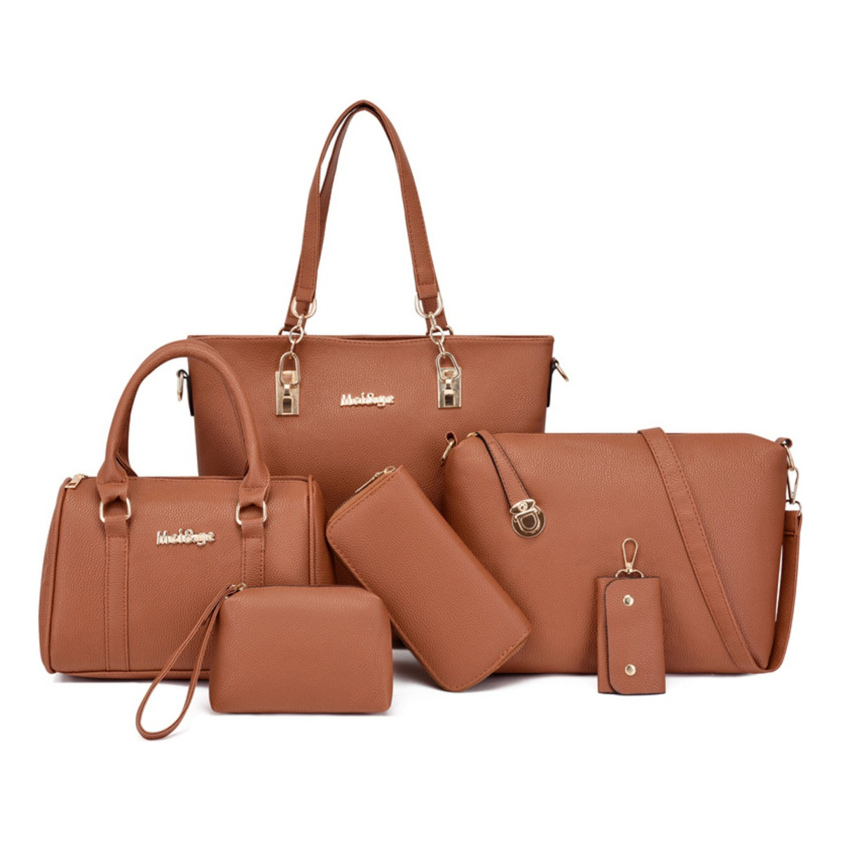 Cartera Bolso Set X 6 Piezas Premium Importado Moda Liso - Imagen 1