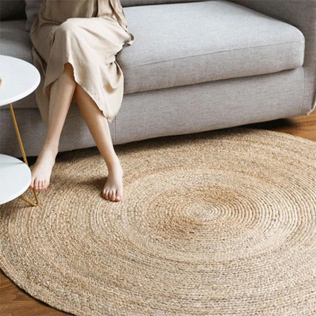 Alfombra Redonda De Rattan Chica Sala De Estar Dormitorio - Imagen 7