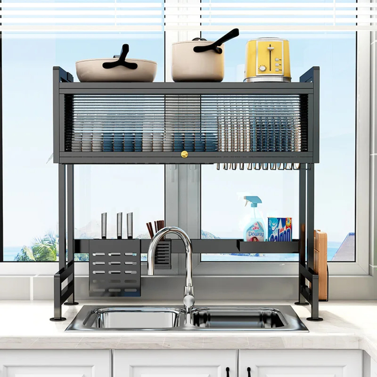 Escurridor De Platos Y Vasos Acero Inoxidable Con Tapa - Imagen 5