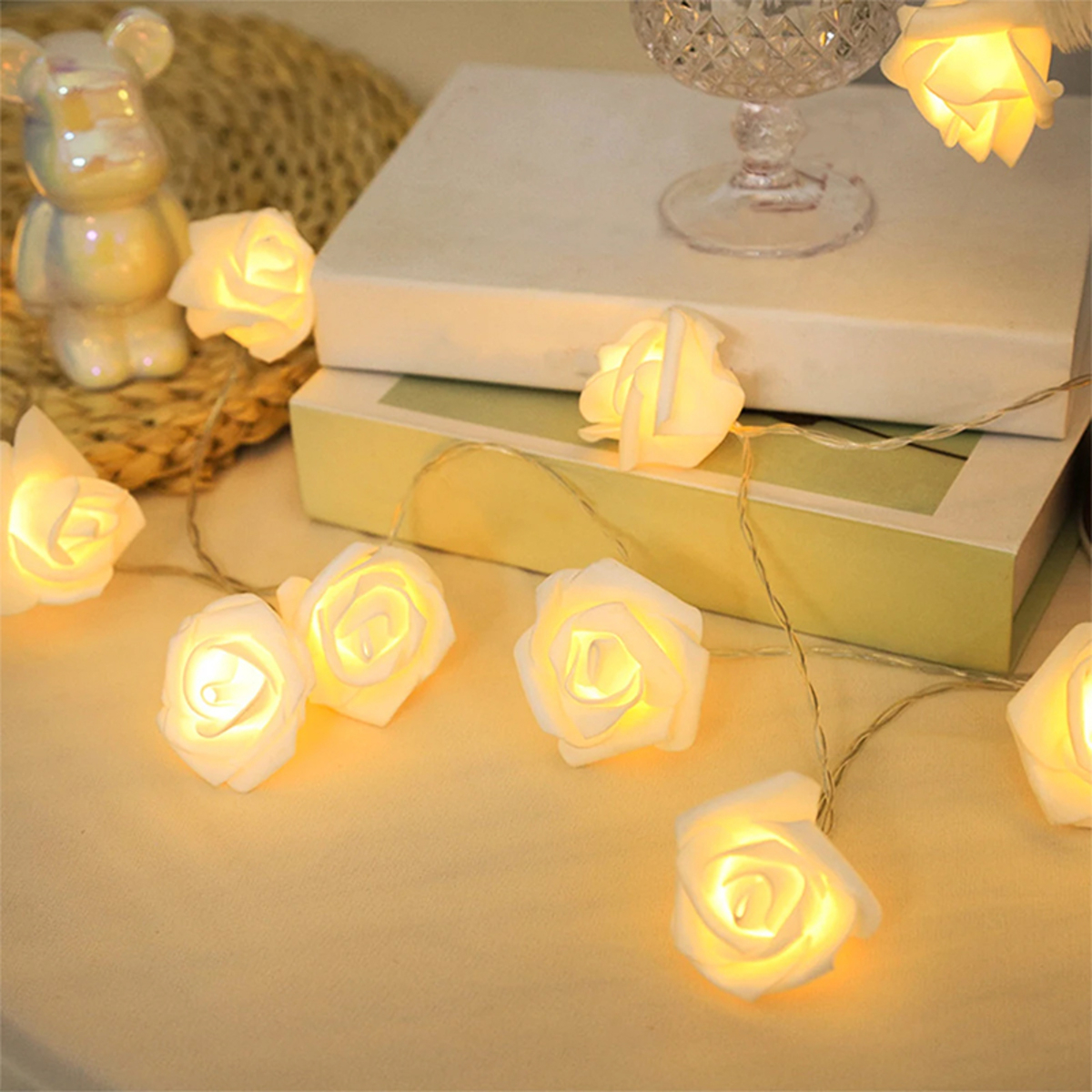 Guirnalda Luces Led Usb Flores Rosas Blancas Calido - Imagen 5