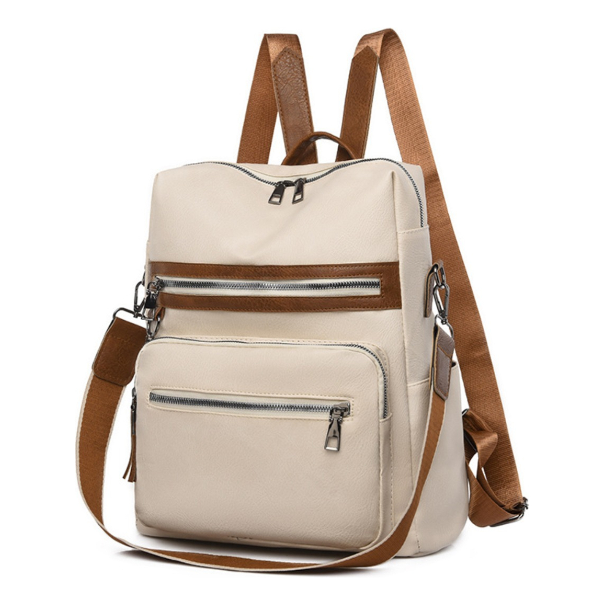 Mochila Urbana En Cuero Pu Estilo Hobo Varios Bolsillos - Imagen 1