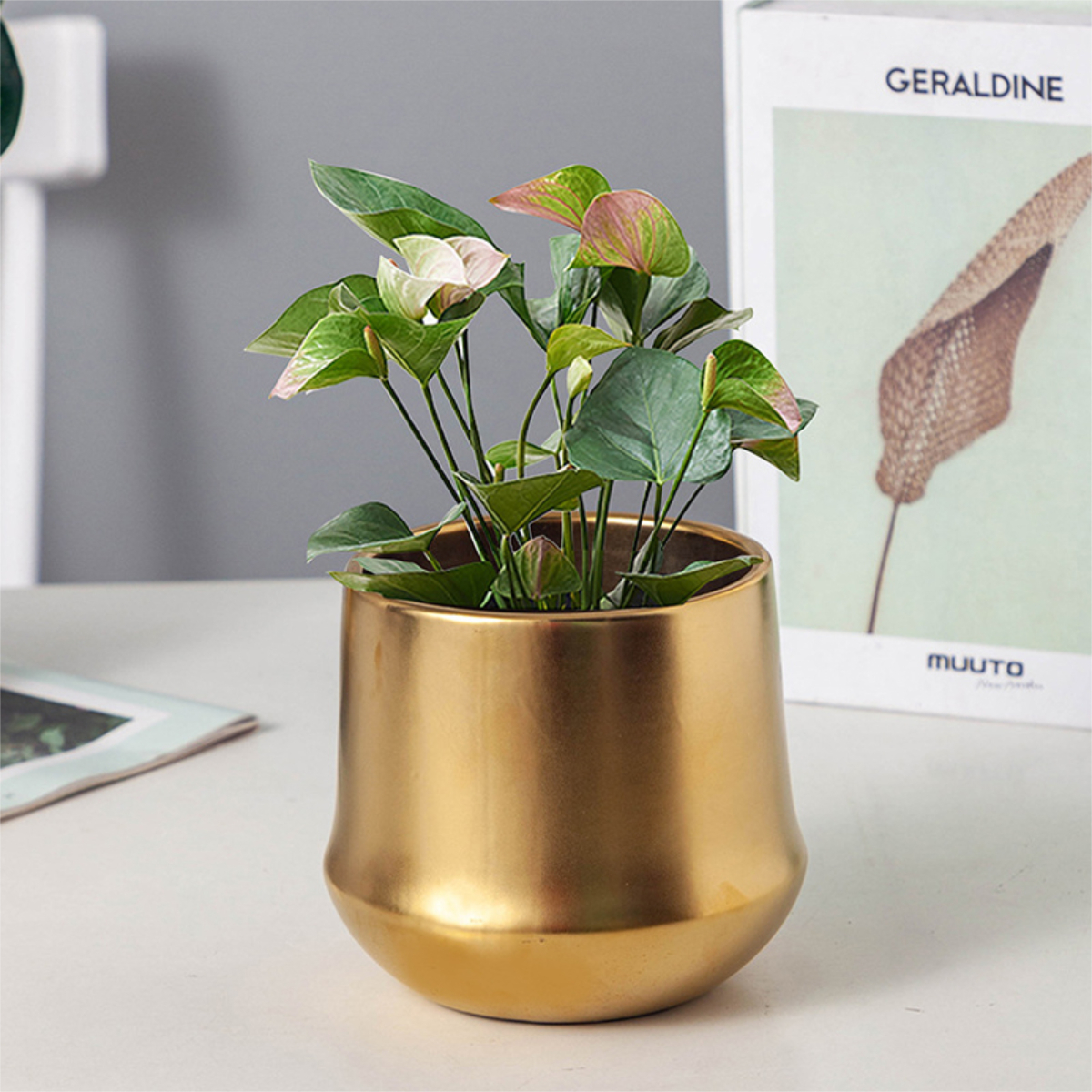 Florero Maceta De Cerámica Decoracion Con Detalle Dorados - Imagen 8
