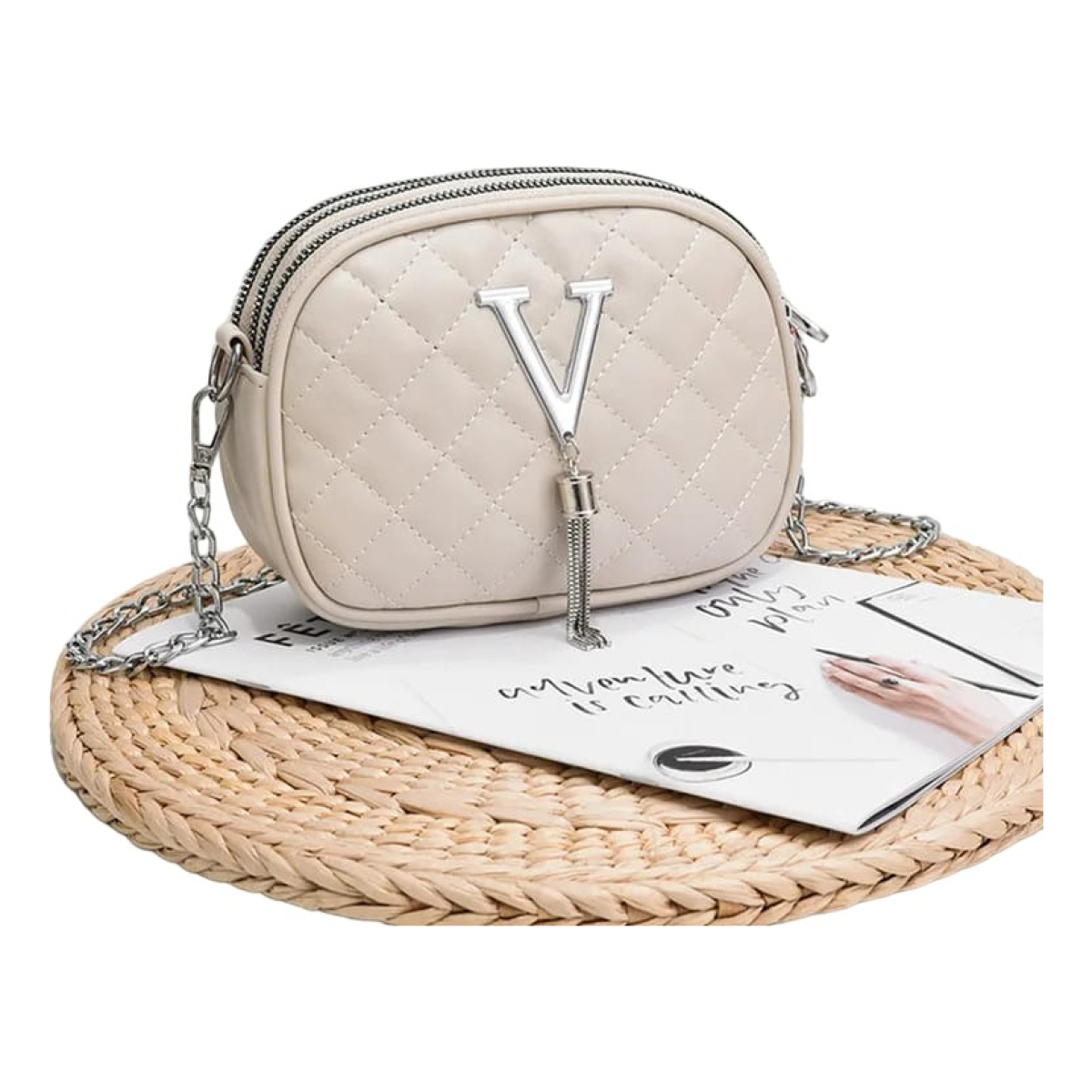 Bandolera Cartera Capitoneada Con Cadena V - Imagen 1
