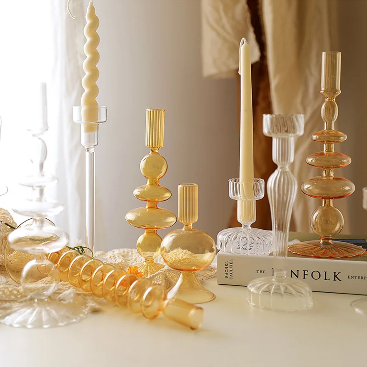 Candelabro Portavela De Cristal Alto Decoración - Imagen 20