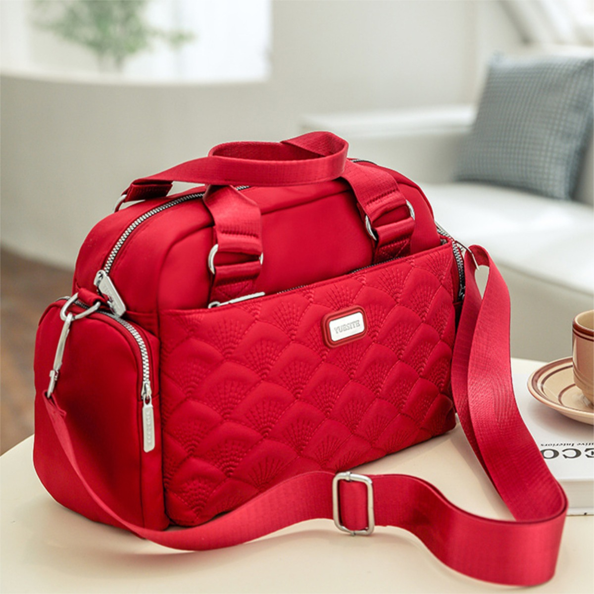 Bolso Cartera Capitoneado Con Bolsillos Y Varios Cierres - Imagen 6