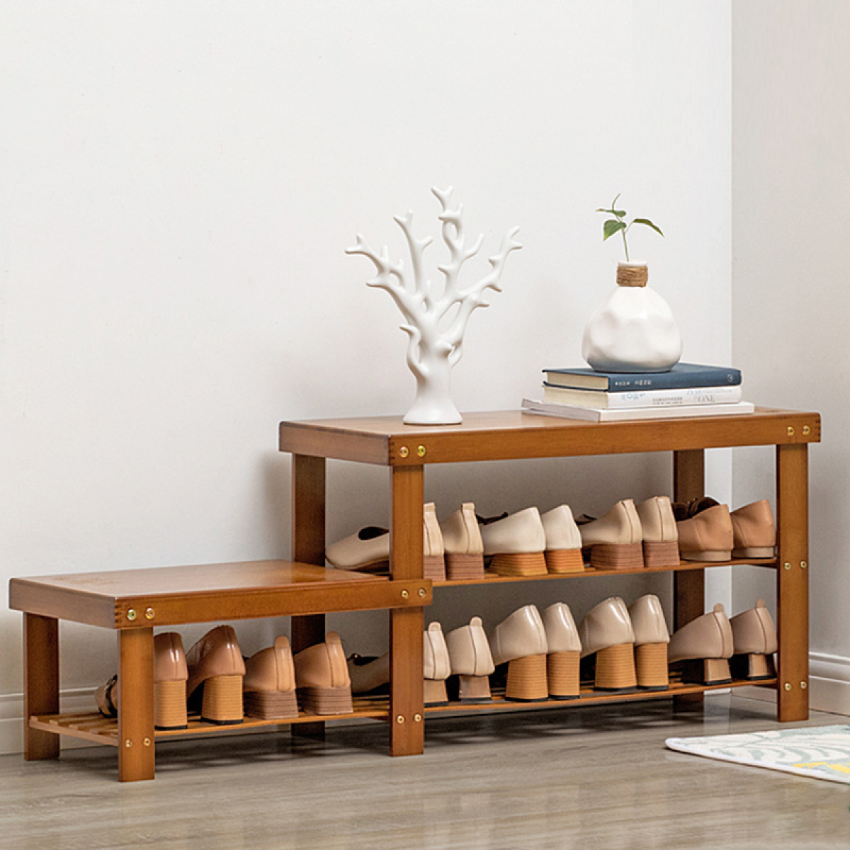 Zapatero Con Asiento Dos Estantes Organizador Zapatos Grande - Imagen 2