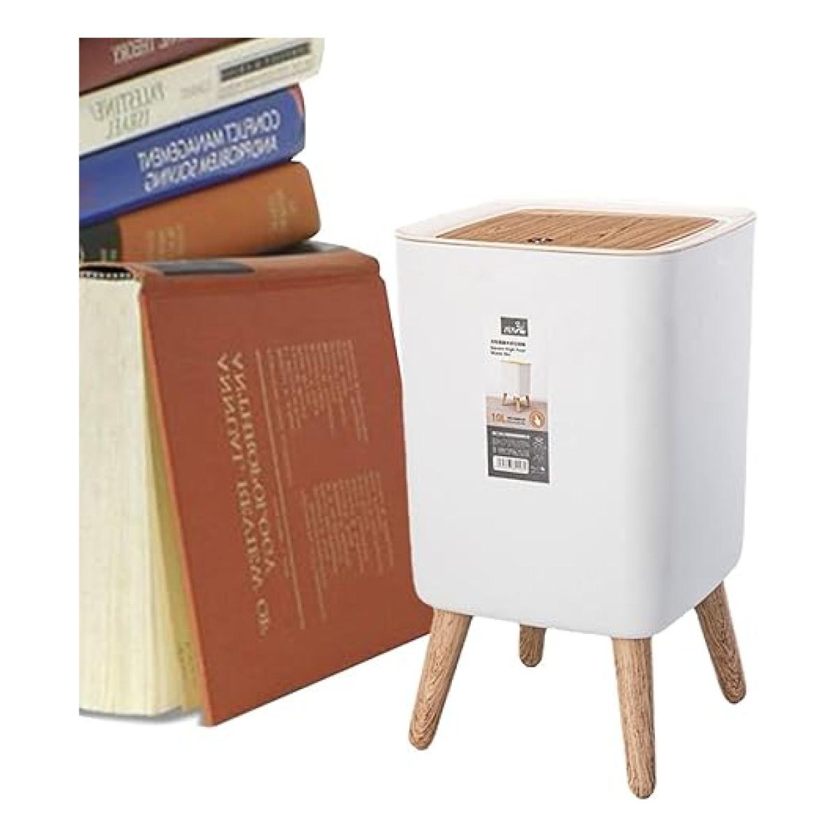Papelera Cesto Basura Patas De Madera Cocina Baño Cuadrada - Imagen 2