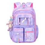 Mochila Escolar Con Llavero Niñas Peluche Varios Bolsillos - Imagen 5