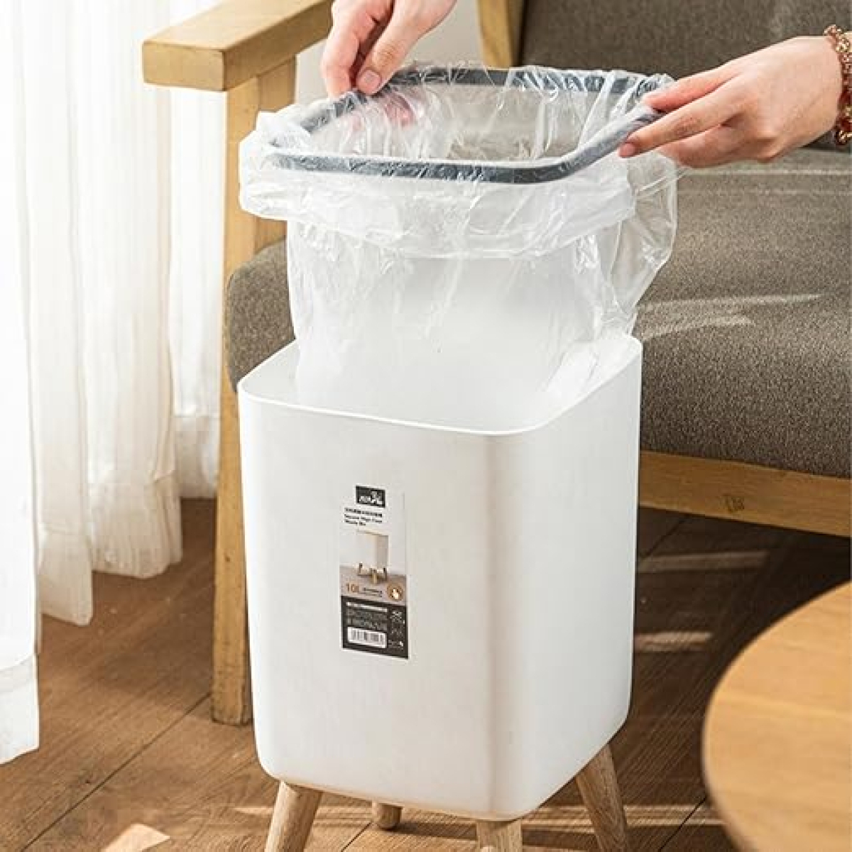 Papelera Cesto Basura Patas De Madera Cocina Baño Cuadrada - Imagen 4