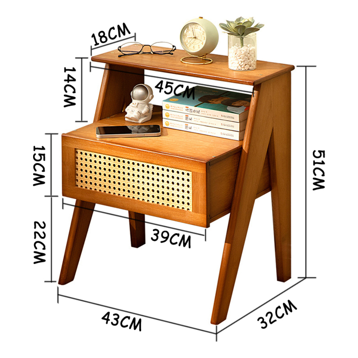 Mesa De Luz Cajon Dos Estantes Tipo Ratan Bamboo Dormitorio - Imagen 2