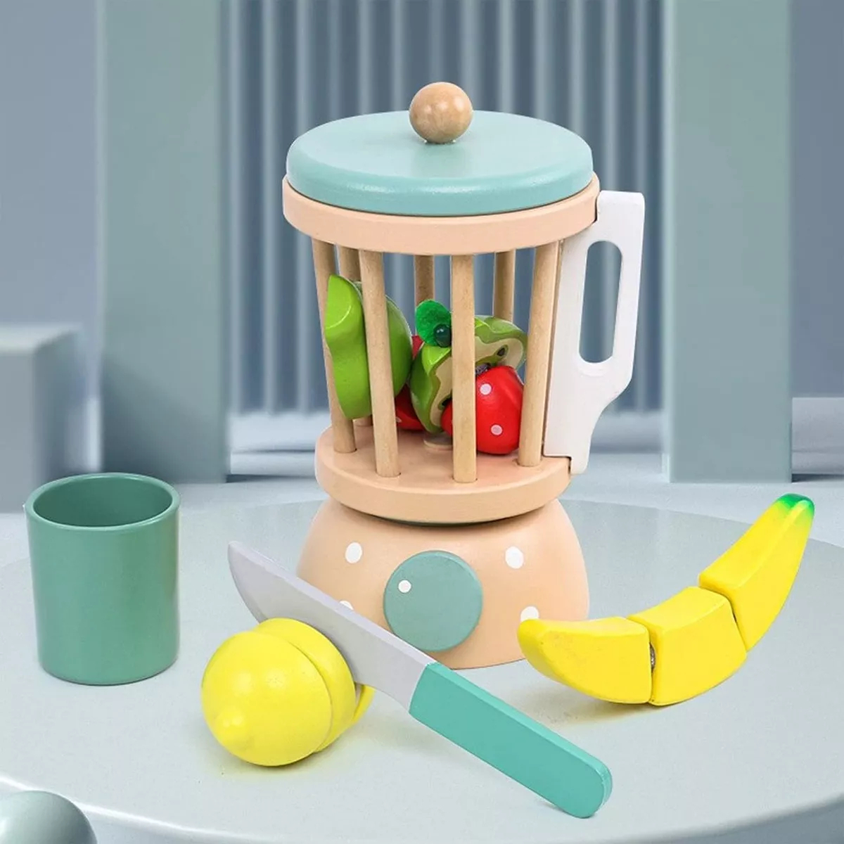Juego Simulación Licuadora De Madera Con Frutas Para Cortar - Imagen 2