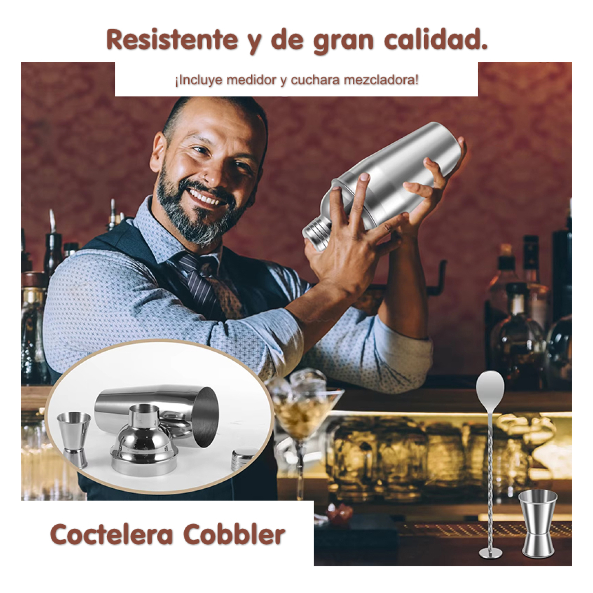 Set De Coctelería 3 Piezas Mezclador Barman Acero Inoxidable - Imagen 3