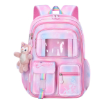 Mochila Escolar Con Llavero Niñas Peluche Varios Bolsillos - Imagen 2