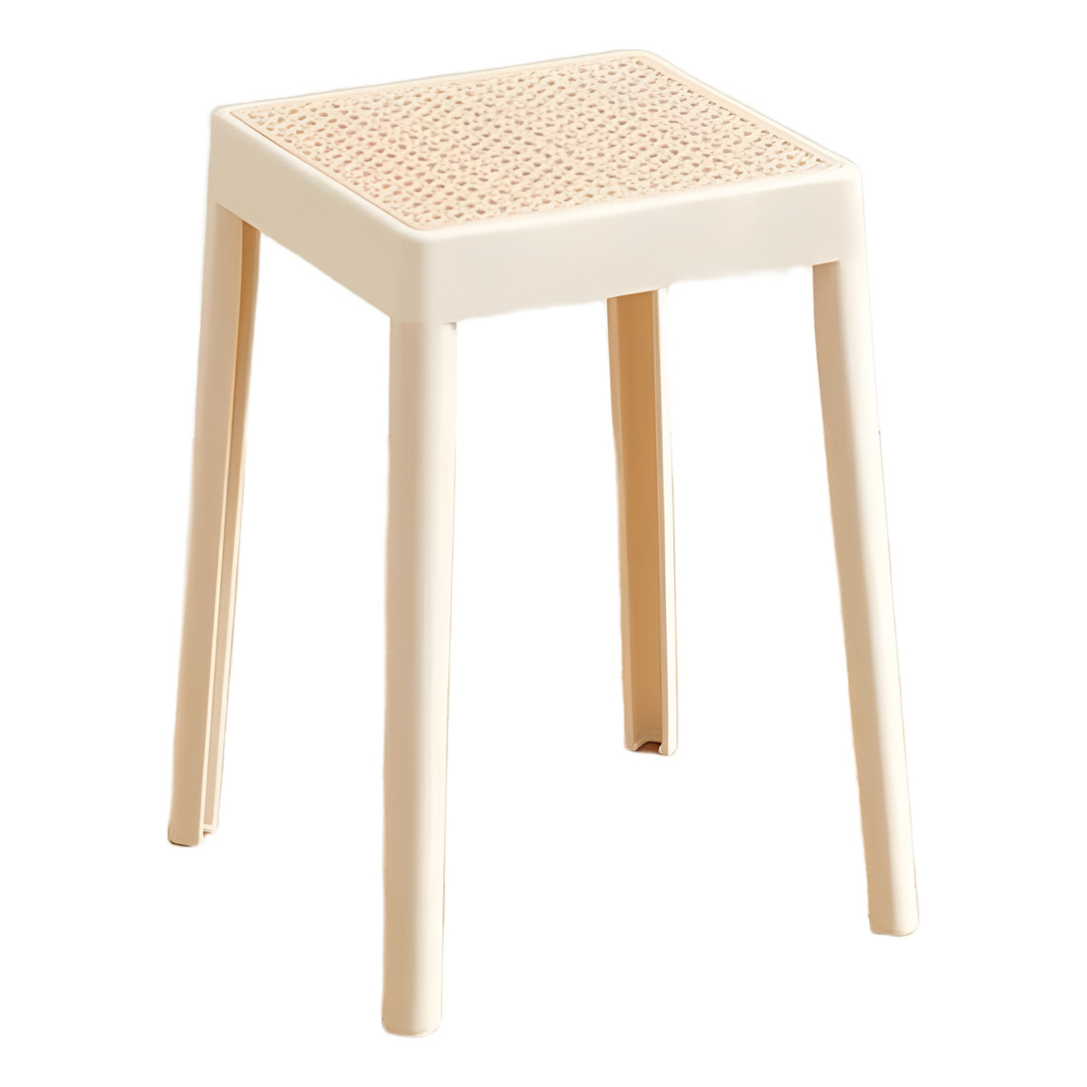 Taburete Banco Banqueta De Plastico Y Rattan Apilable - Imagen 1
