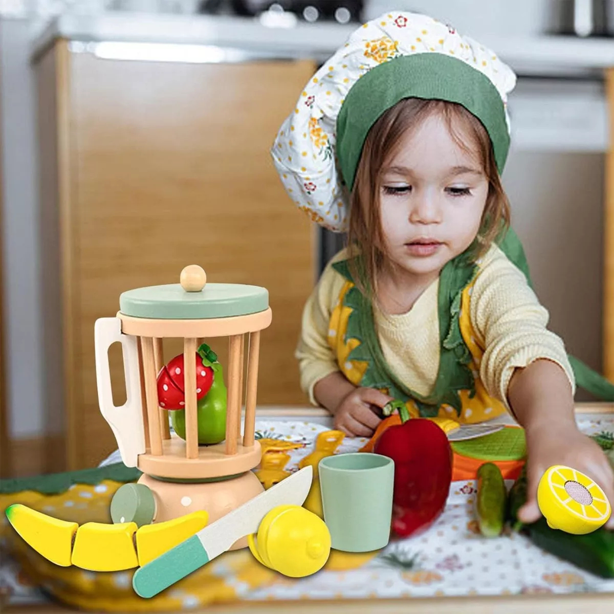 Juego Simulación Licuadora De Madera Con Frutas Para Cortar - Imagen 3