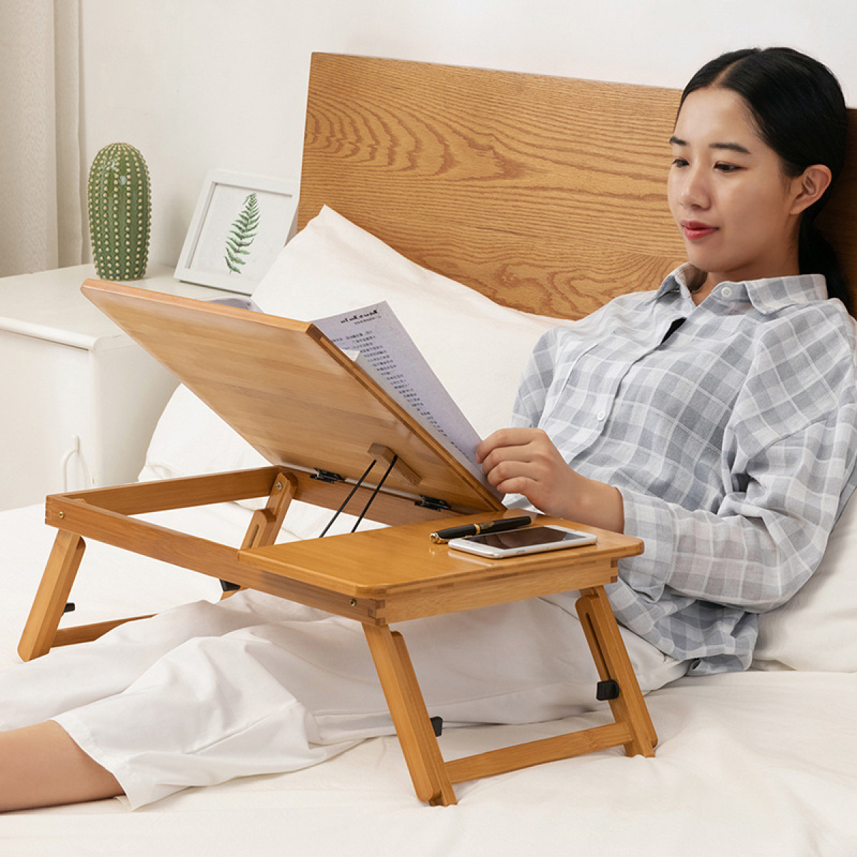 Mesa De Cama Reclinable Para Laptop Libros De Madera - Imagen 4
