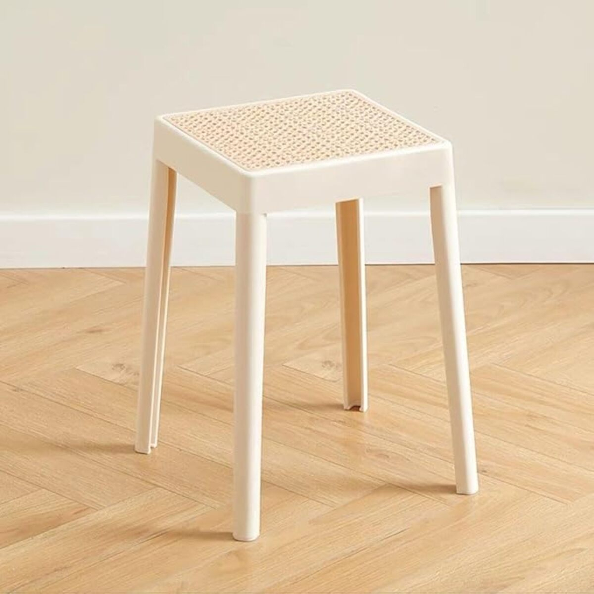 Taburete Banco Banqueta De Plastico Y Rattan Apilable - Imagen 2
