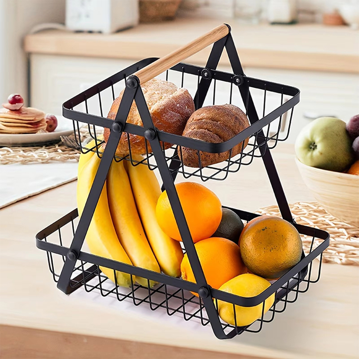 Canasto Organizador De Frutas Y Verduras 2 Niveles Metal - Imagen 3