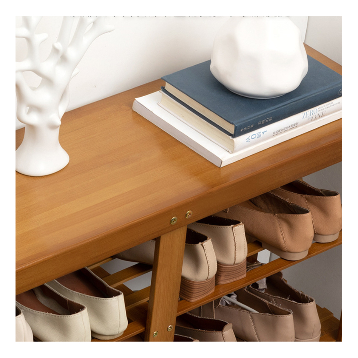 Zapatero Con Asiento Dos Estantes Organizador Zapatos Grande - Imagen 3