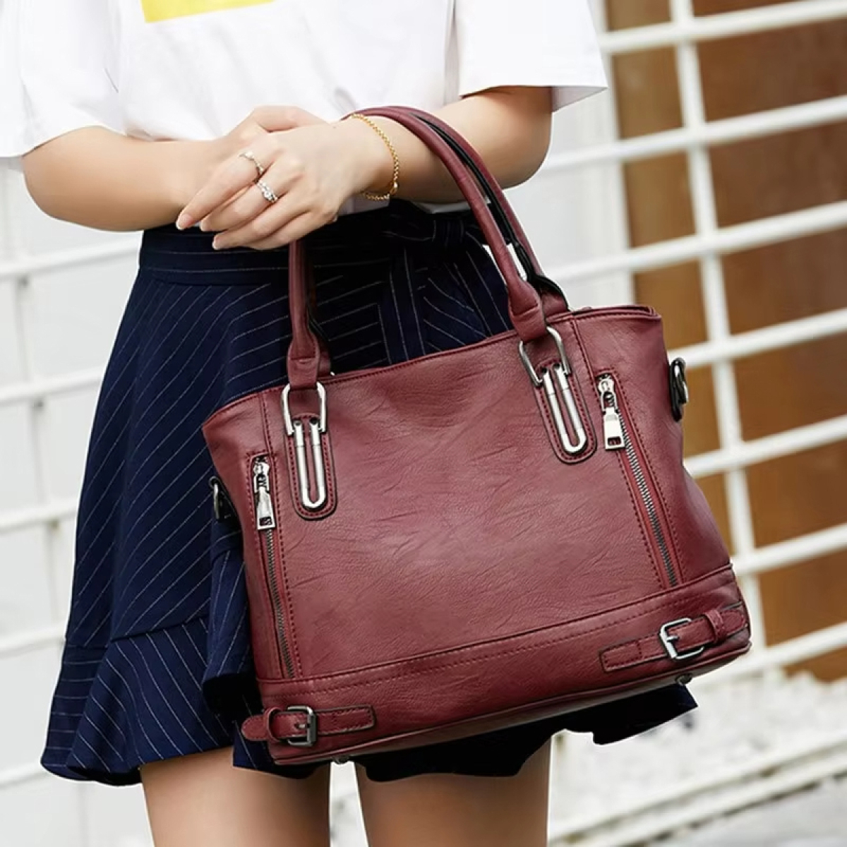 Cartera Bolso De Mano Gran Capacidad + Pouch - Imagen 3