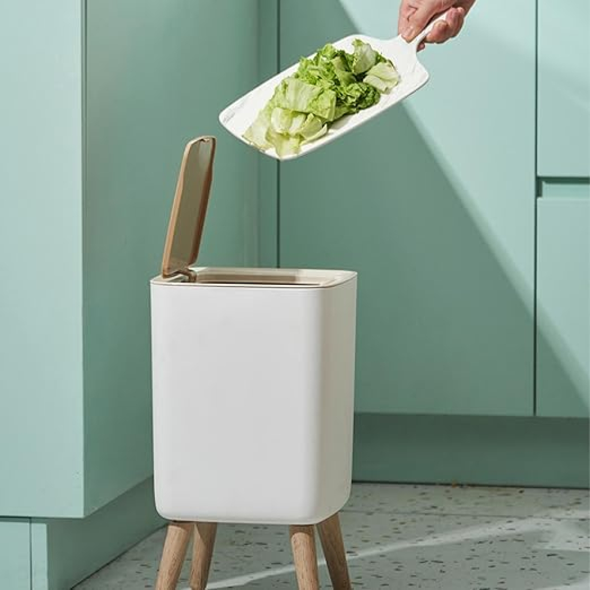 Papelera Cesto Basura Patas De Madera Cocina Baño Cuadrada - Imagen 3